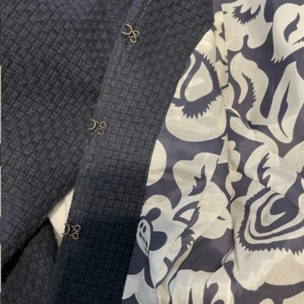 Nanette Lepore Lace Embroidered Tweed Blazer Navy Blue Embellishment Fitted 0 - Picture 8 of 11